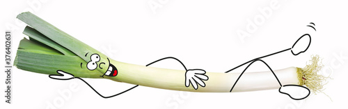 Leek vegetables lie there relaxed, comic photo