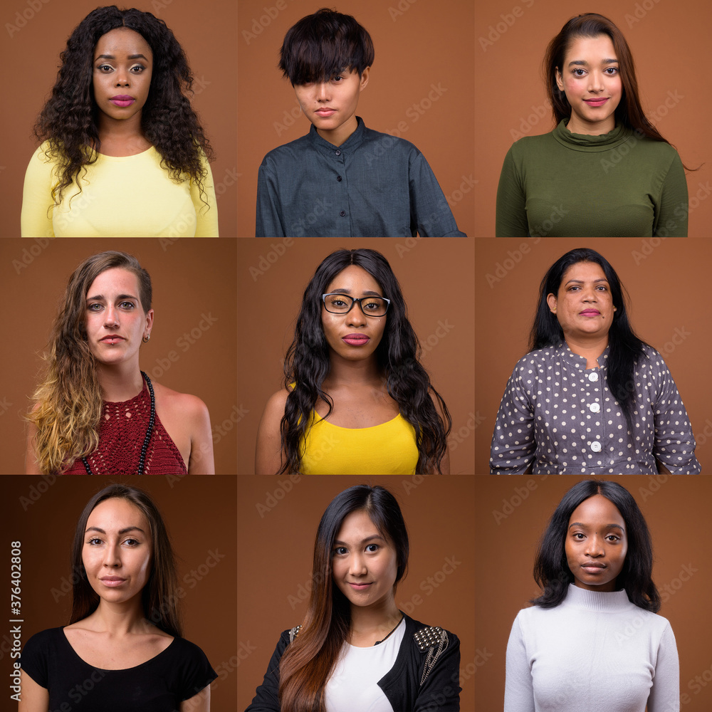Studio shot collage of women in different ethnicities Studio shot collage of women in different ethnicities