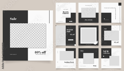 social media template banner fashion sale promotion. fully editable instagram and facebook square post frame puzzle organic sale poster. black whiate vector background. black friday theme
