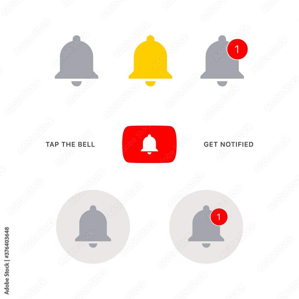 Youtube Get Notified Bell Icon Set. Vector Illustration On White Background Youtube Get Notified Bell Icon Set. Vector Illustration On White Background