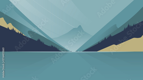 Simple landscape background, mountains behind the lake