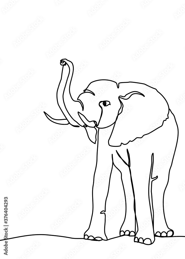 Obraz premium drawing line, elephant was walking looking for something. Vector illustration