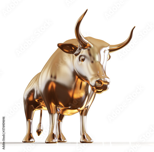 3D golden bull isolated on white background.