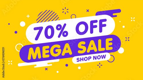 Sale banner, special offer and sale. Shop now or this weekend only. Up to 50 or 60 or 70 off. Discount, promotion, web banner, mega sale. Vector illustration.