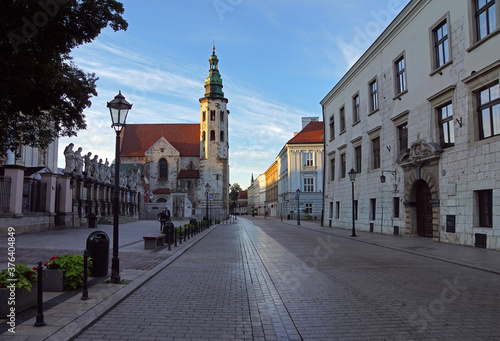 Cracow, old tenements and St Andrew Church in Grodzka street