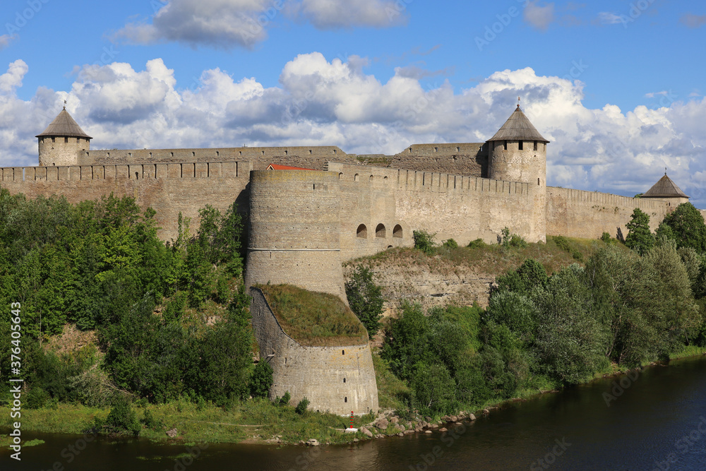 Stunning view on the russian castle of Ivangorod 