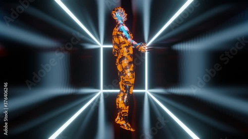 3D Animation of a Artificial Intelligence Cyborg or a persons consciousness transfered to a digital existence