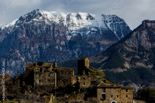 Winter in Muro de Bellos old town, Aragon, Pyrenees, Spain