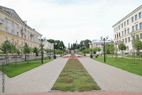 The beautiful flowered city center of Sillamae, Estonia