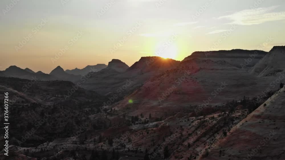 Landscape sunset in beautiful Zion Canyon National Park in Utah of the rock of mountain scenery along highway Landscape sunset in beautiful Zion Canyon National Park in Utah of the rock of mountain scenery along highway