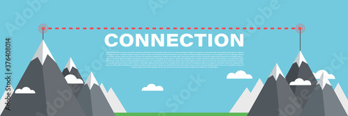 Communication towers on mountains. Wireless antennas cellular wifi radio station broadcasting internet channel receiver vector cartoon background. Illustration of connection antenna signal transmitter