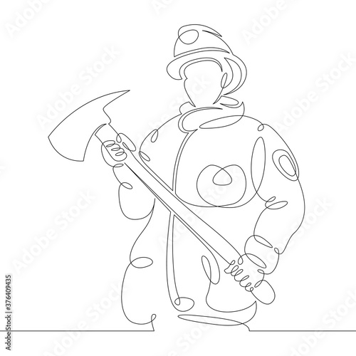 rescuer firefighter in uniform with an ax