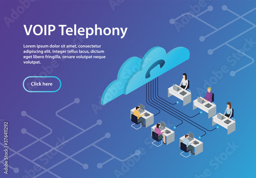 concept VOIP telephony, isometric, example site page