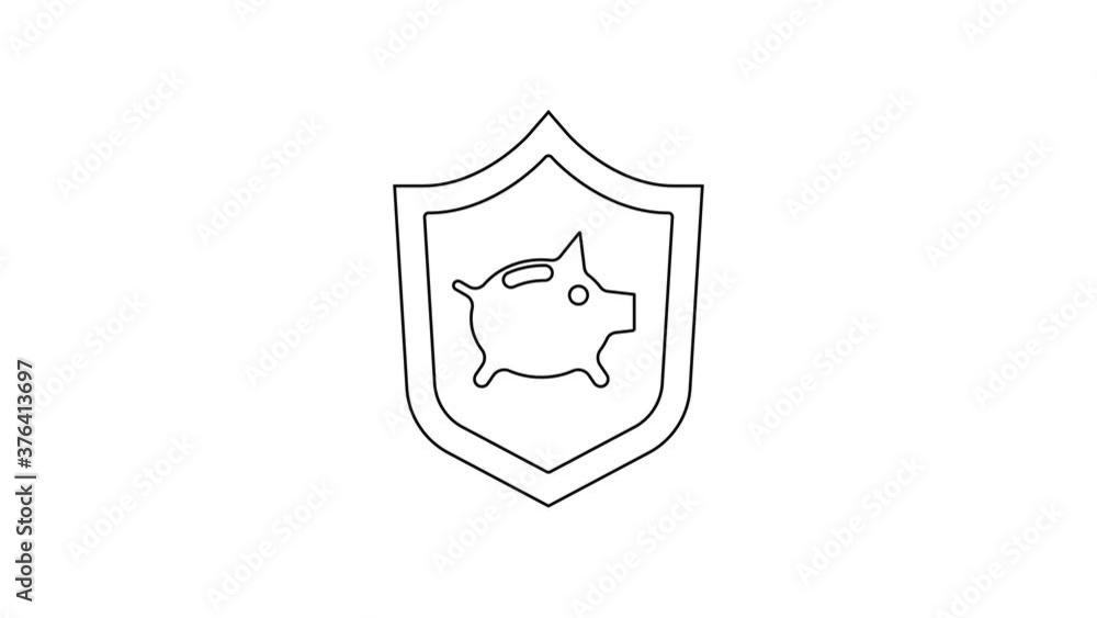 Black line Piggy bank with shield icon isolated on white background. Saving or accumulation of money, investment. Insurance concept. 4K Video motion graphic animation. Black line Piggy bank with shield icon isolated on white background. Saving or accumulation of money, investment. Insurance concept. 4K Video motion graphic animation.