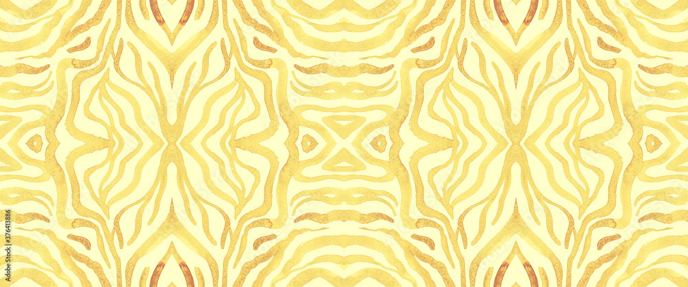 Green Watercolour Tiger Design. Seamless Lines Green Watercolour Tiger Design. Seamless Lines