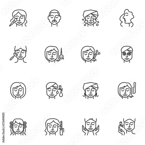 Hair and beauty salon line icons set, outline vector symbol collection, linear style pictogram pack. Signs, logo illustration. Set includes icons as skincare spa procedure, face skin cleaning, massage