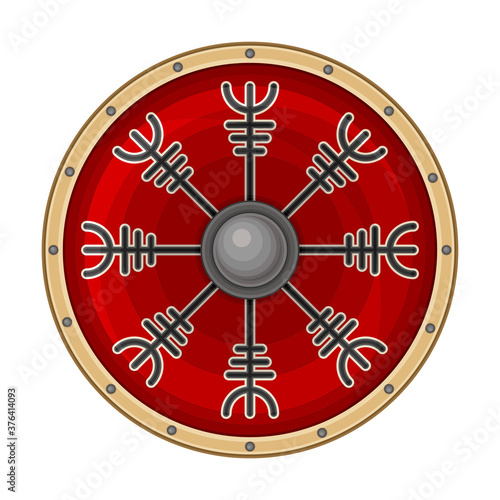 Shield with Scandinavian Sign as Norway Attribute Vector Illustration