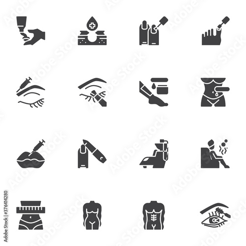 Beauty salon service vector icons set, modern solid symbol collection, filled style pictogram pack. Signs, logo illustration. Set includes icons as skin care, fingernail manicure, spa, hair depilation