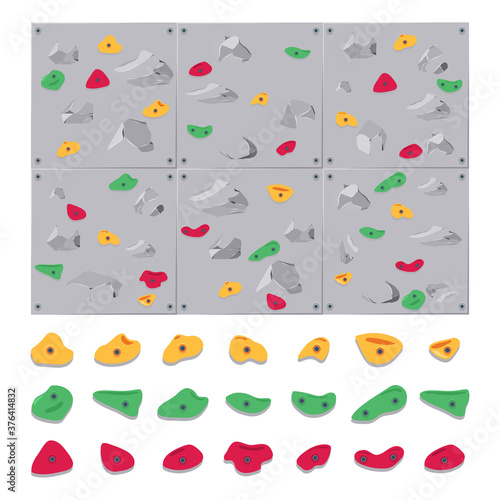 Climbing walls and rock holds vector sport equipment illustration isolated on a white background.