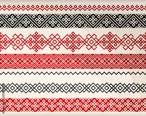 Traditional Norwegian Ornament with Geometric Shapes Vector Illustration