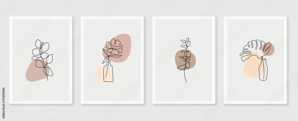 Botanical wall art vector set. Floral and Foliage line art drawing with abstract shape. Abstract Plant Art design for print, cover, wallpaper, Minimal and natural wall art. Vector illustration. Botanical wall art vector set. Floral and Foliage line art drawing with abstract shape. Abstract Plant Art design for print, cover, wallpaper, Minimal and natural wall art. Vector illustration.