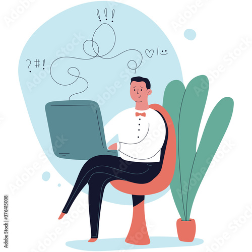 Online psychologist vector cartoon illustration isolated on a white background.