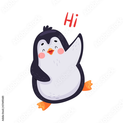 Adorable Penguin with Red Cheeks Greeting Vector Illustration