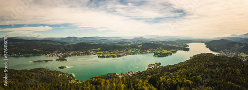 Panorama of Lake Worthersee and Klagenfurt city photo