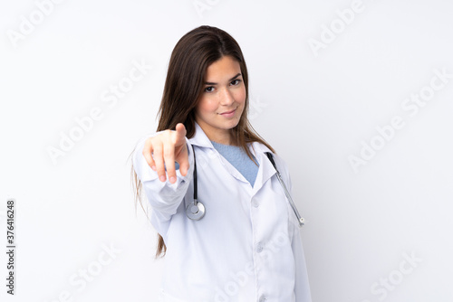 Young teenager Brazilian girl over white background