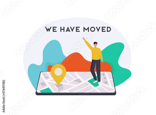 We have moved concept. People announce change adress can use for, landing page, template, ui, web, mobile app, poster, banner, flyer.