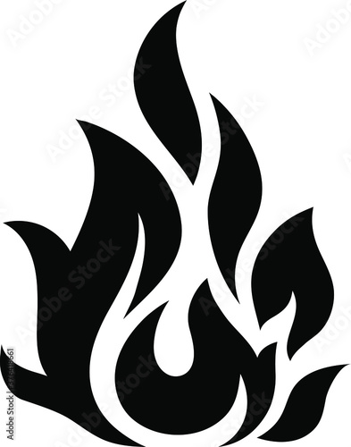 Fire flame icon. Black icon isolated on white background. Fire flame silhouette. Monochrome simple icon. 