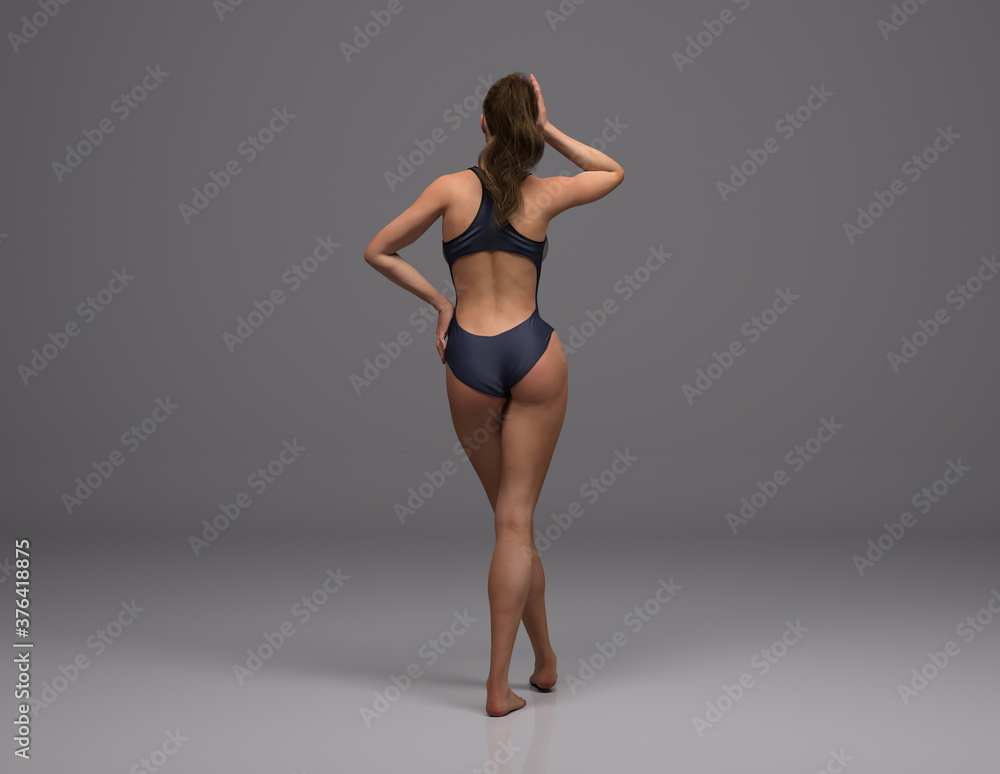 3D Render : Pin-up girl in swimsuit pose action 3D Render : Pin-up girl in swimsuit pose action