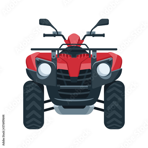 Quad bike (four wheel) vector - front view of four-wheeled motorcycle in flat style - isolated icon transportation