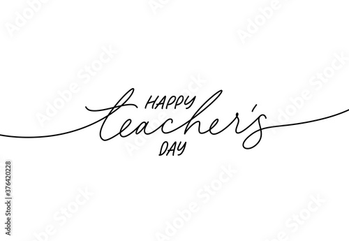 Happy Teacher's day greeting card. Hand drawn line vector calligraphy isolated on white background. Lettering design for greeting card, invitation, logo, stamp or teacher's day banner.