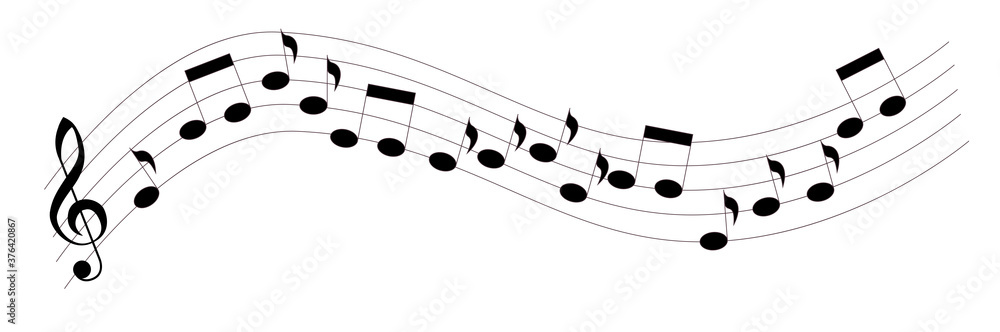 Treble clef and notes on a curved stave. Vector illustration isolated on white background. Treble clef and notes on a curved stave. Vector illustration isolated on white background.
