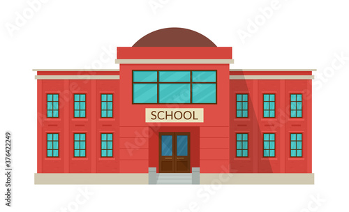 School building exterior isolated on white background. Public educational institution. Vector illustration.