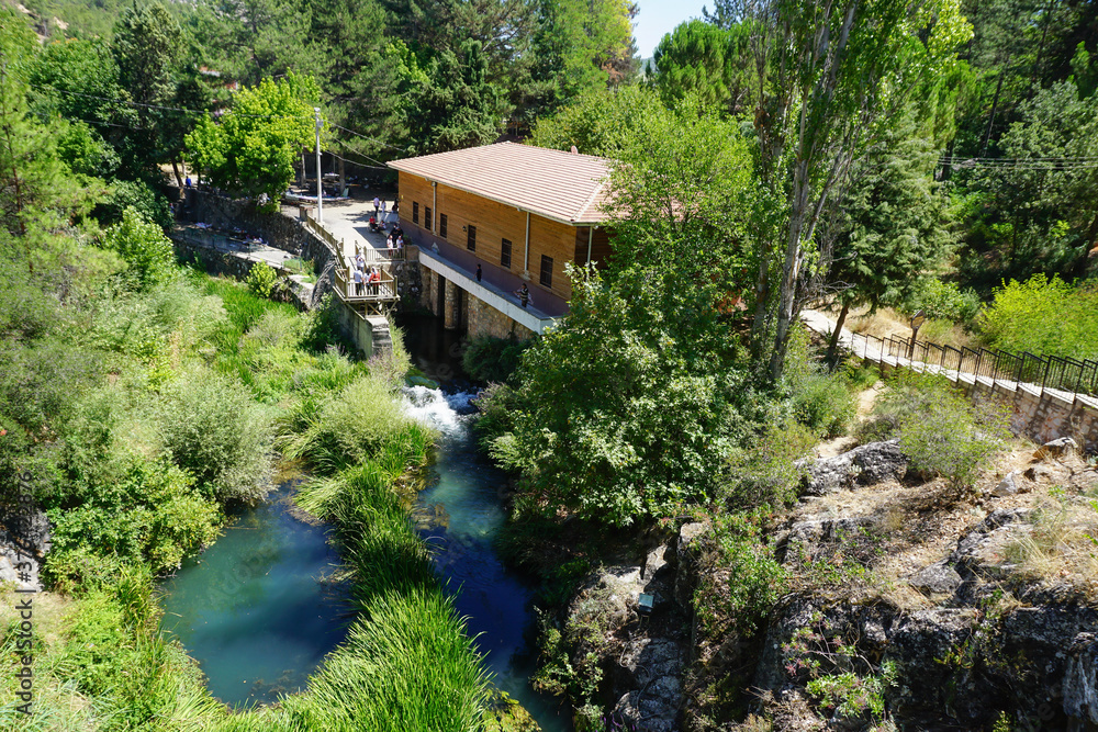 23 August 2020 Usak Turkey.Clandras Bridge on Banaz river in Usak Turkey made by Phrygians and hydro electric central 23 August 2020 Usak Turkey.Clandras Bridge on Banaz river in Usak Turkey made by Phrygians and hydro electric central