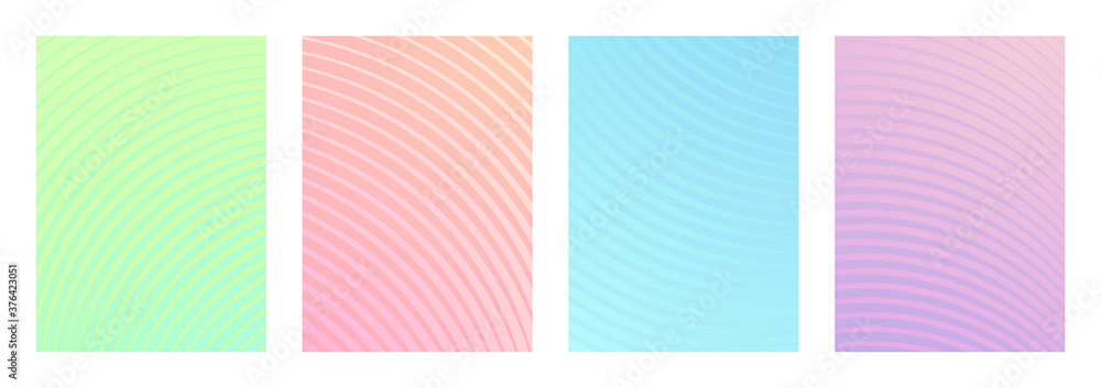 Pastel color curves background design collection. Templates texture for business card, cover layout, brochure, corporate pages, poster, banner, web design set. Vector illustration.