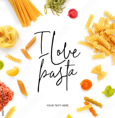 Creative layout made of pasta with text 