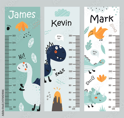 Kids height chart with with dinosaurs