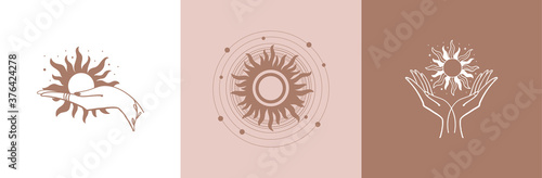 Photo Set of mystical logos with the sun