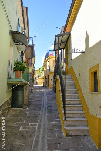 A small road crosses the old buildings of Calvello, a old Town in the Basilicata region, Italy. © Giambattista