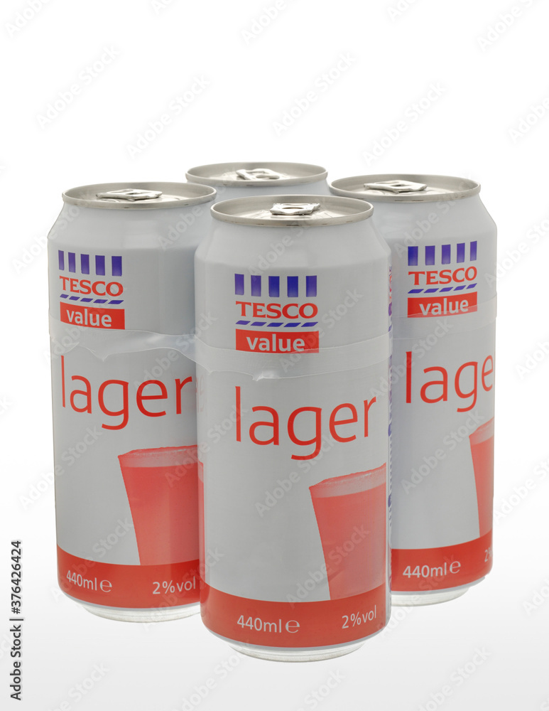 London, England May 16, 2010 Cans of Tesco Value Range Low Strength Lager, Tesco first