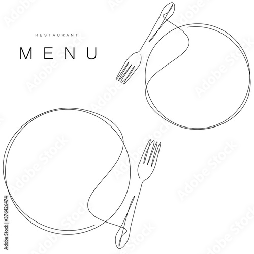 Menu restaurant background design. Plate and fork, vector illustration