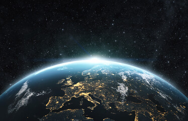 Acrylglasbilder Universum Planet Erde bei Nacht aus Weltraum  © rangizzz
