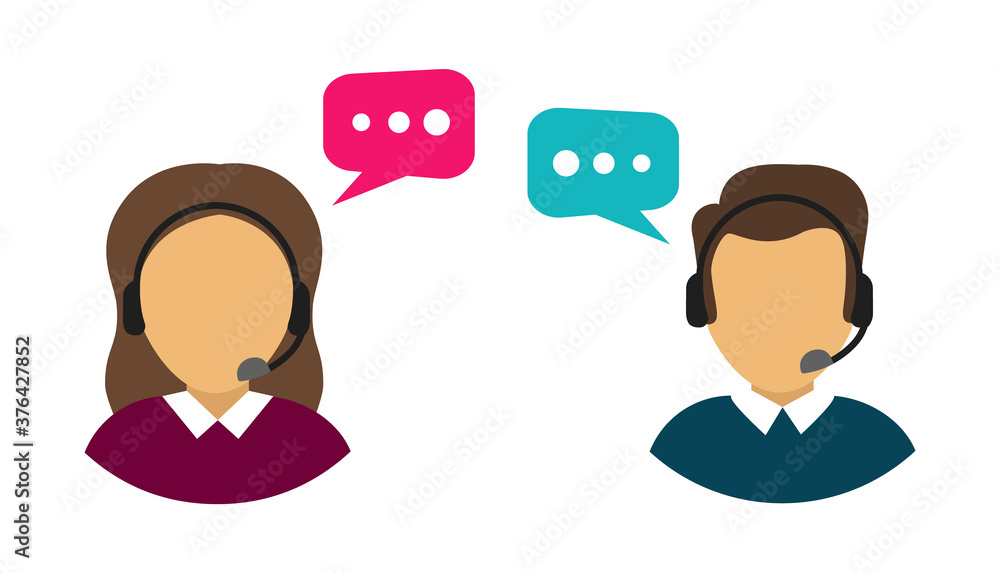 Male and female call center avatars. Costumer support service. Male and female call center avatars. Costumer support service.