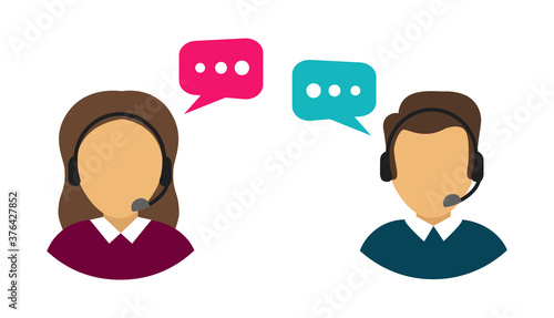 Male and female call center avatars. Costumer support service.