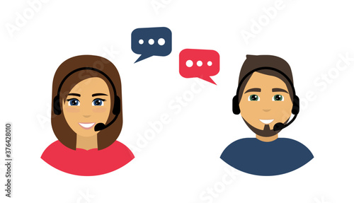 Call center. Male and female call center avatars.