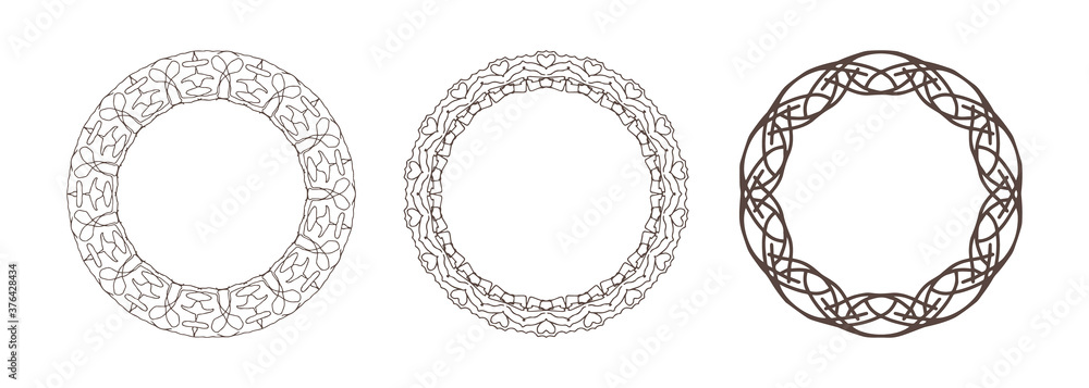 Outline frame set isolated on white. Coloring border. Intersection of lines. Crossing lines. Intersection circles. EPS 10