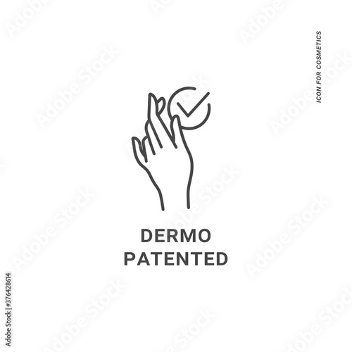 Dermatologically tested logo. Vector green check mark icon of hypoallergenic package label or dermatology test approved tag for sensitive skin, skincare cosmetic and bodycare products
